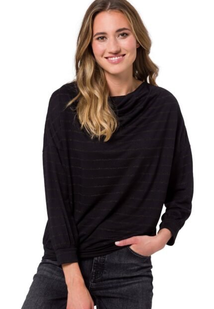 Damen Shirt Oversized Streifen, Gr. 38, schwarz