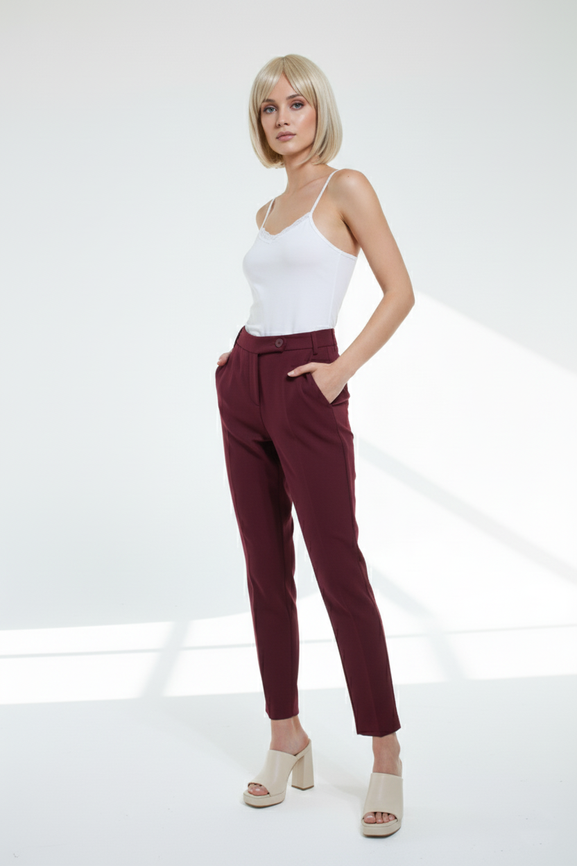 eleganceandmore.de red pants 1 Zero Bundfaltenhose, Gr. 40, bordeaux – Bild 1